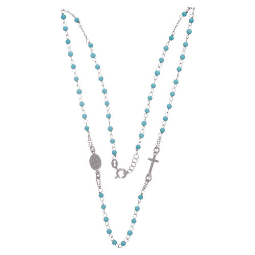 Rosary choker with light blue spheres 4 mm and silver chain 3