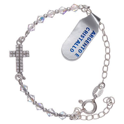 Armband Silber Kreuz mit Zirkonen und Kristallperlen 3mm 1