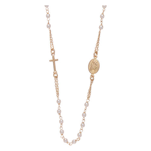 Rosary choker AMEN for Jubilee in 925 sterling silver finished in gold with strass pearls 1