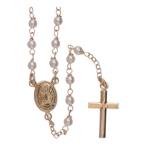 Classic rosary AMEN jubilee in 925 sterling silver finished in gold and strass pearls 1