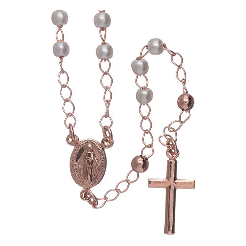 Classic rosary AMEN rosè with pearls in 925 sterling silver 1