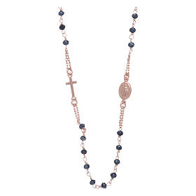 Rosary choker AMEN with crystals in 925 sterling silver finished in rosè