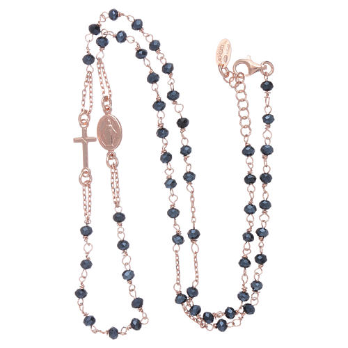 Rosary choker AMEN with crystals in 925 sterling silver finished in rosè 3