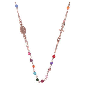 Rosary choker AMEN with 2 mm agate beads in 925 sterling silver rosè