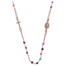 Rosary choker AMEN with 2 mm agate beads in 925 sterling silver rosè
