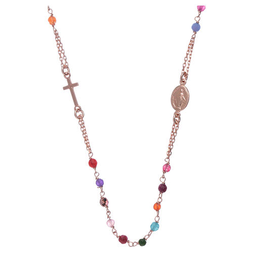 Rosary choker AMEN with 2 mm agate beads in 925 sterling silver rosè 2