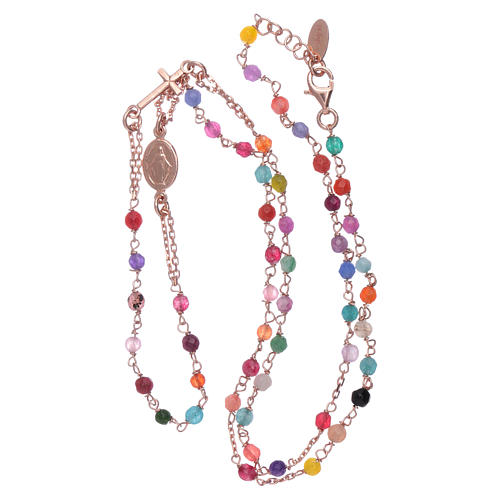 Rosary choker AMEN with 2 mm agate beads in 925 sterling silver rosè 3