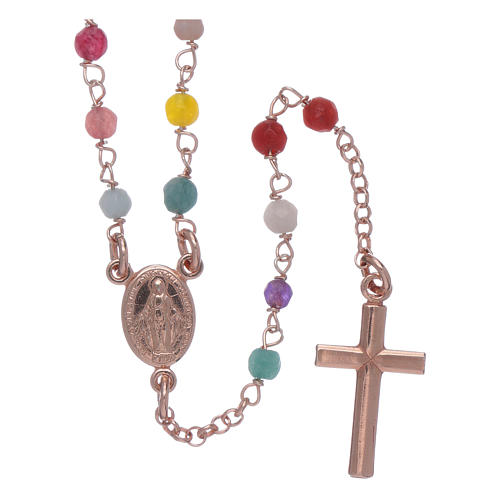 Classic AMEN rosary in 925 sterling silver rosè with agate beads 1