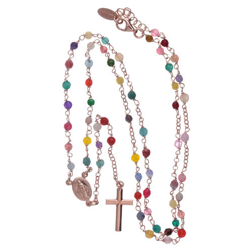 Classic AMEN rosary in 925 sterling silver rosè with agate beads 4