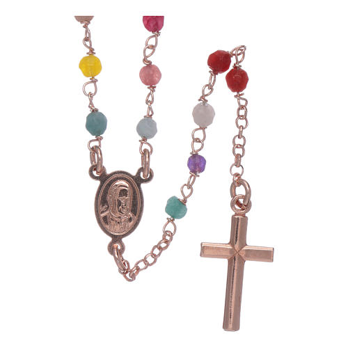 Classic AMEN rosary in 925 sterling silver rosè with agate beads 2