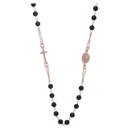 Rosary choker AMEN with 3 mm agate beads in 925 sterling silver finished in rosè 1