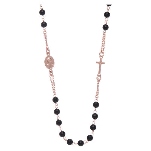 Rosary choker AMEN with 3 mm agate beads in 925 sterling silver finished in rosè 2