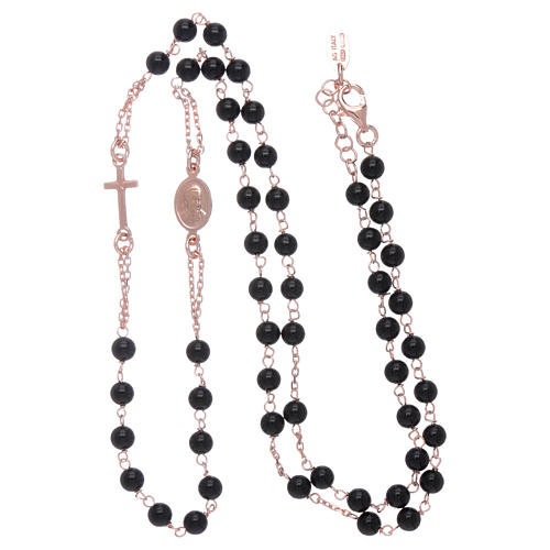 Rosary choker AMEN with 3 mm agate beads in 925 sterling silver finished in rosè 3