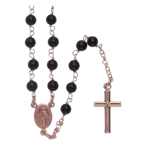 Classic AMEN rosary in 925 sterling silver rosè with 3 mm agate beads 1