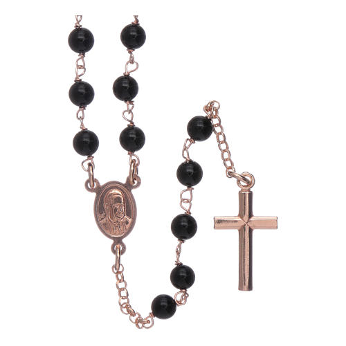 Classic AMEN rosary in 925 sterling silver rosè with 3 mm agate beads 2