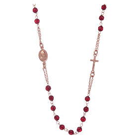 Rosary choker AMEN in 925 sterling silver with agate beads in ruby colour