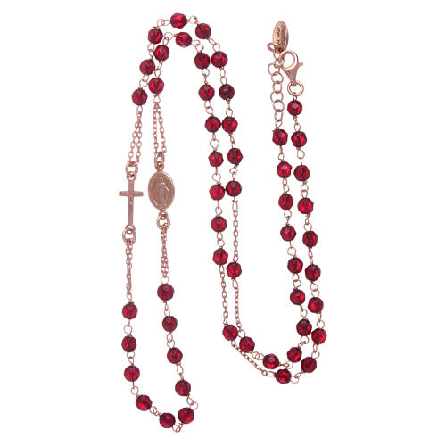 Rosary choker AMEN in 925 sterling silver with agate beads in ruby colour 3