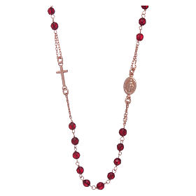 Rosary choker AMEN in 925 sterling silver with agate beads in ruby colour