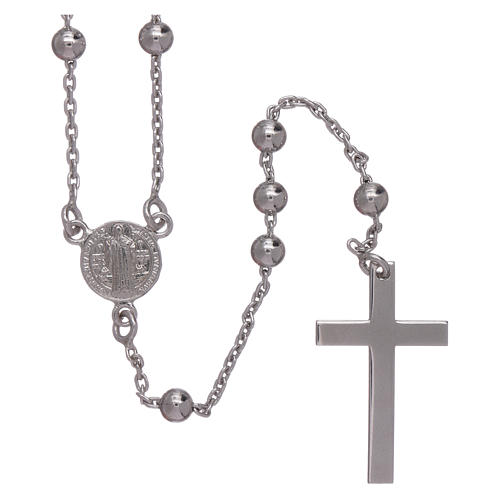 Classic rosary Saint Benedict in 925 sterling silver with 3 mm hematite spheres AMEN 1