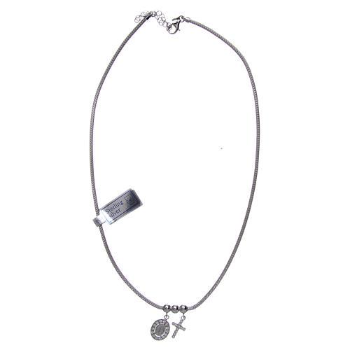 Necklace in in 925 sterling silver finished in rhodium, with Miraculous medalet and a cross with strass 3