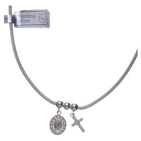 Necklace in in 925 sterling silver finished in rhodium, with Miraculous medalet and a cross with strass