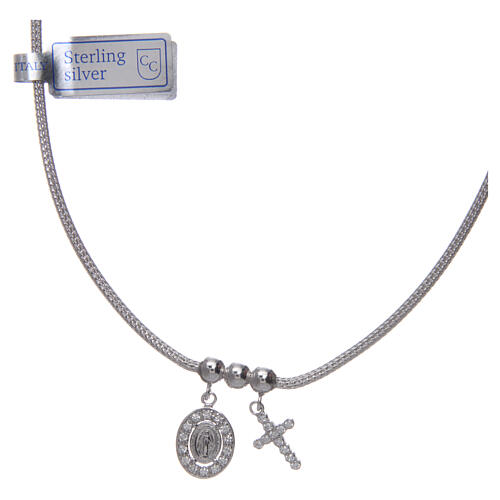Necklace in in 925 sterling silver finished in rhodium, with Miraculous medalet and a cross with strass 1
