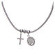 Necklace in in 925 sterling silver finished in rhodium, with Miraculous medalet and a cross with strass s1