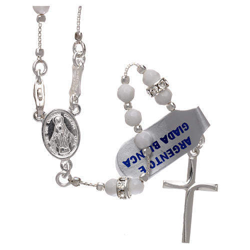 Rosary in 925 sterling silver with white jade grains 4 mm 1