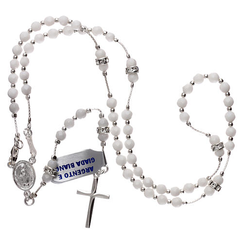 Rosary in 925 sterling silver with white jade grains 4 mm 4