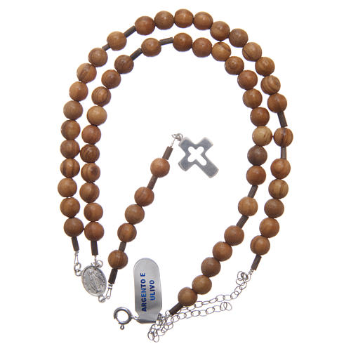 Olive wood rosary beads for men with sterling silver cross and adjustable chain 4