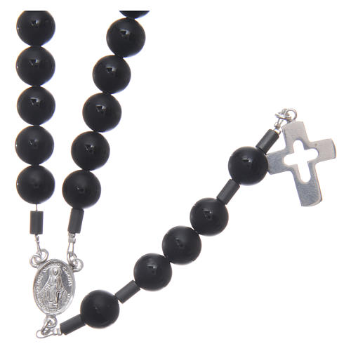 Rosary for men in 925 sterling silver with onyx beads wire and chain structure 1