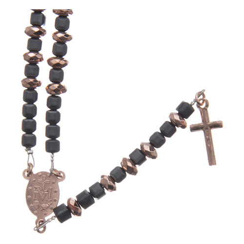 Rosary in 925 sterling silver with cube hematite washers and rosè multifaceted beads sized 6x3 mm 2