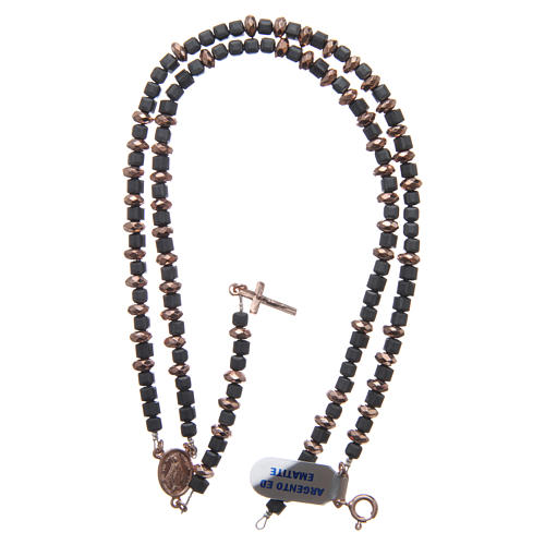 Rosary in 925 sterling silver with cube hematite washers and rosè multifaceted beads sized 6x3 mm 4