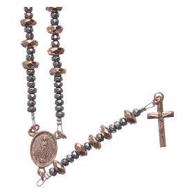 Rosary in 925 sterling silver with rosè multifaceted hematite washers