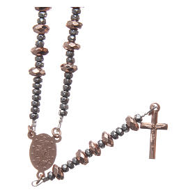Rosary in 925 sterling silver with rosè multifaceted hematite washers