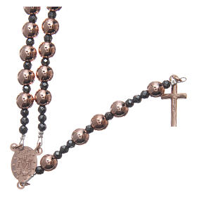 Rosary in 925 sterling silver with smooth pearl beads rosè 6 mm and 3 mm multifaceted beads