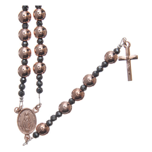 Rosary in 925 sterling silver with smooth pearl beads rosè 6 mm and 3 mm multifaceted beads 1