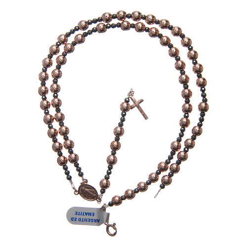 Rosary in 925 sterling silver with smooth pearl beads rosè 6 mm and 3 mm multifaceted beads 4