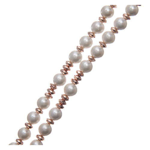 Rosario plata 925 cable bolitas perla 6 mm arandelas hematites rosada talladas 3