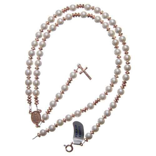 Rosary in 925 sterling silver with pearl beads and rosè multifaceted hematite washers 4