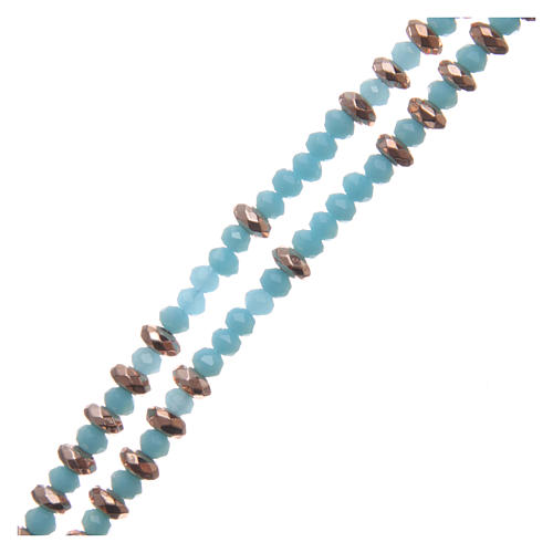 Chapelet argent 925 câble grains cristal bleu ciel anneaux hématite rosée à facettes 3
