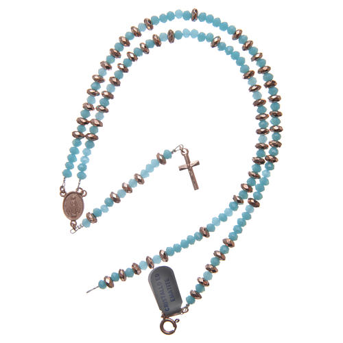 Rosary in 925 sterling silver with light blue crystal and cipollino marble beads and rosè hematite washers 4
