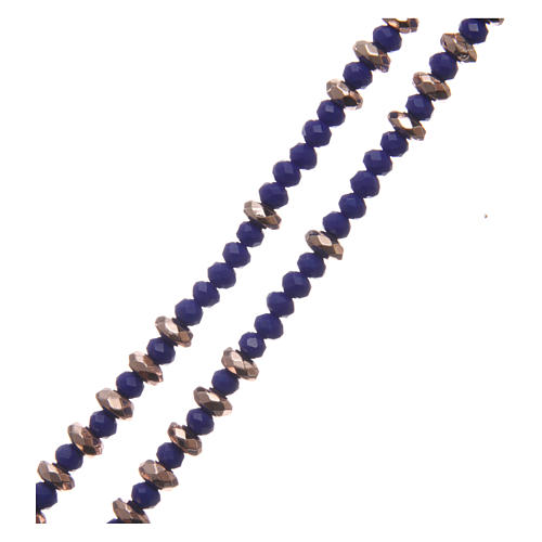 Chapelet argent 925 câble grains cristal bleu anneaux hématite rosée à facettes 3