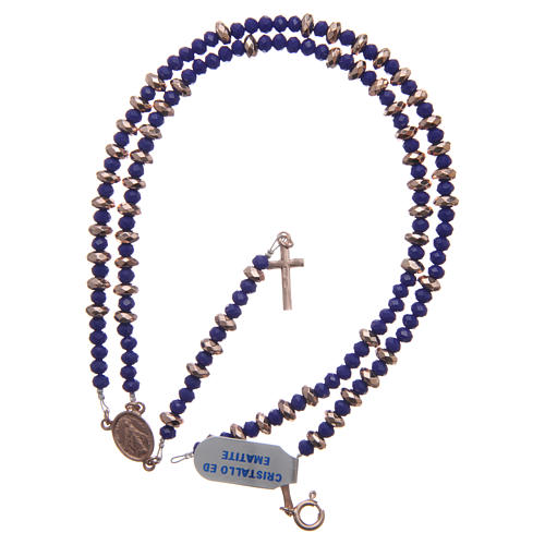 Rosary in 925 sterling silver with blue crystal and cipollino marble beads and rosè hematite washers 4
