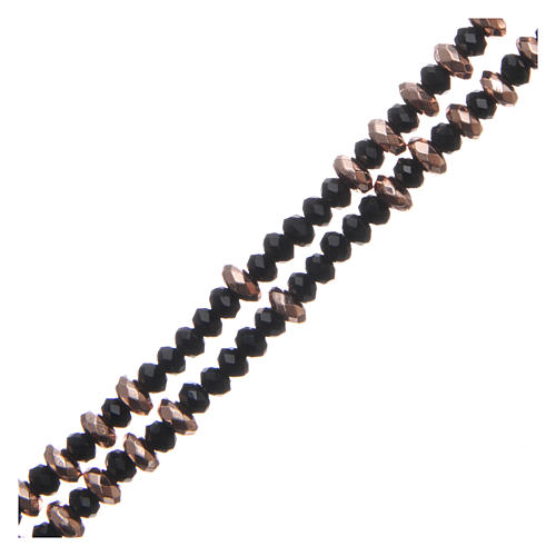 Chapelet argent 925 câble grains cristal noir anneaux hématite rosée à facettes 3