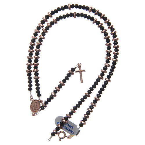 Rosary in 925 sterling silver, with black crystal and cipollino marble beads and multifaceted rosè hematite washers 4