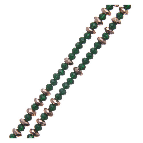 Rosary in 925 sterling silver with green crystal and cipollino marble beads and multifaceted rosè hematite washers 3