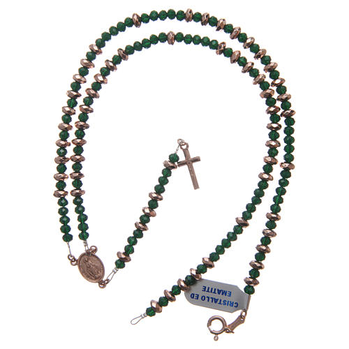 Rosary in 925 sterling silver with green crystal and cipollino marble beads and multifaceted rosè hematite washers 4