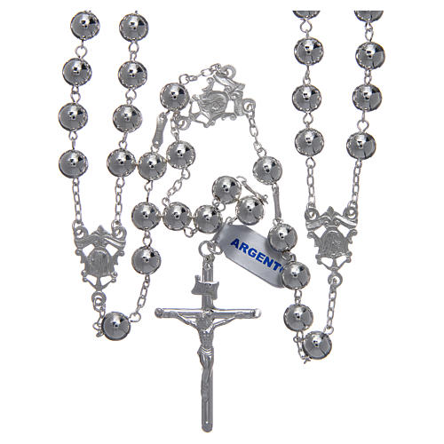 Mexican wedding rosary in 925 sterling silver with shiny beads and spear cross 1