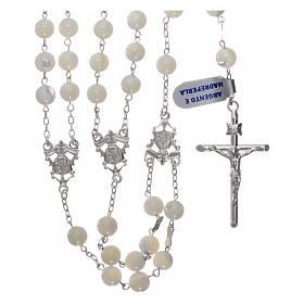 Mexican wedding lasso rosary in sterling silver and mother-of-pearl 8 mm grains